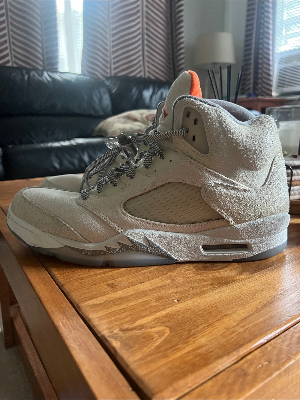 Jordan High-Top Sneakers in Beige with Orange Tongue